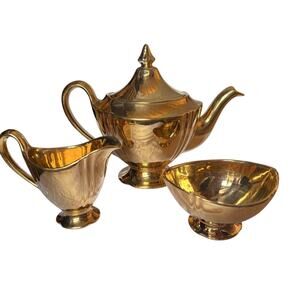 Vintage Royal Winton Grimwades 24K Gold Plated  3 Piece Set Golden Age